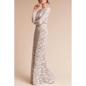 NWT TADASHI SHOJI Medallion Gown in Ivory Nude Embroidered Lace Maxi Dress 0